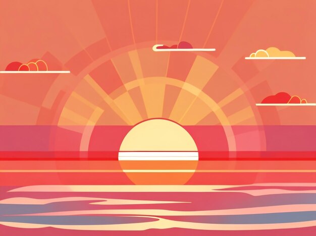 Sunset Over the Sea Vector Illustration with Simple Elegance