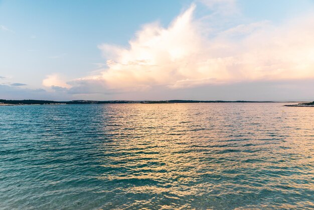 Sunset over sea water bay