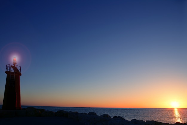 Sunset on sea water ocean horizon