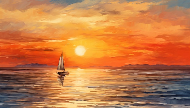 sunset over the sea with a sailboat