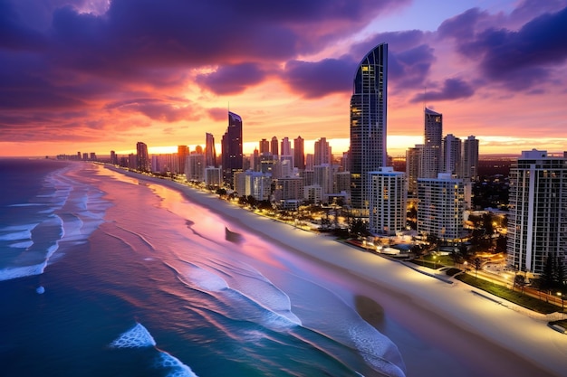 Sunset serenade captivating broadbeach aerial view in gold coast