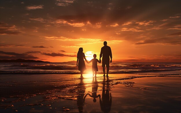 Sunset Serenity Family Stroll on the Beach Together