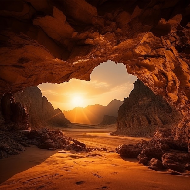 Sunset Serenity Intricate Cave Landscape