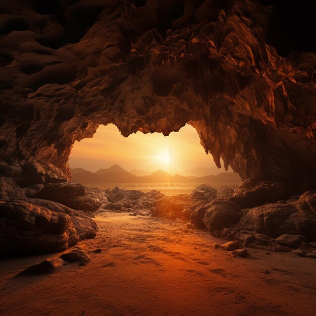 Sunset Serenity Intricate Cave Landscape