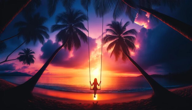 Sunset Serenity Swinging by the Sea