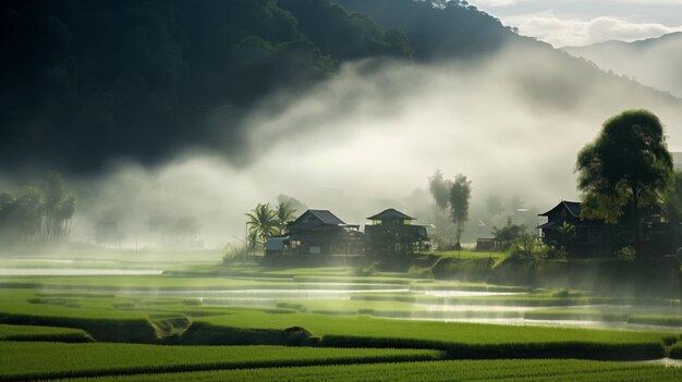 Foto sunset serenity verkent de gouden rijstvelden van thailand