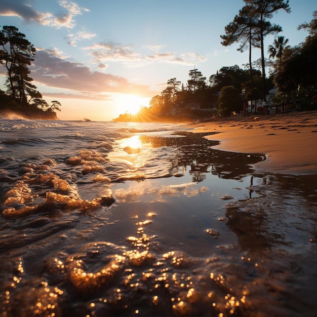 砂浜の風景写真の夕暮れの影