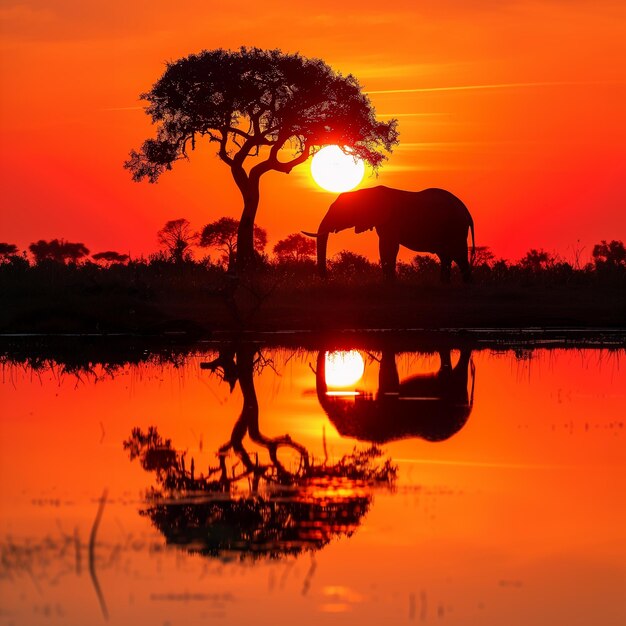 Sunset Silhouette of an African Elephant