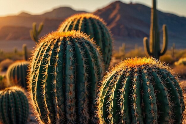 砂漠 の カクティ の 夕暮れ の シルエット