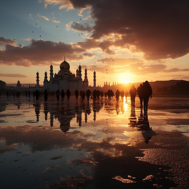 Sunset Silhouette Serenade Islamic Mosque Photo