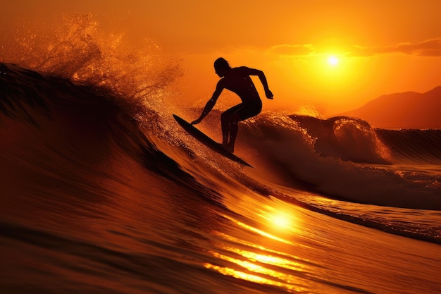 sunset silhouette surfing
