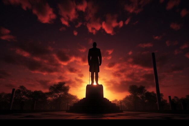 Photo sunset silhouette of a war memorial against a generative ai