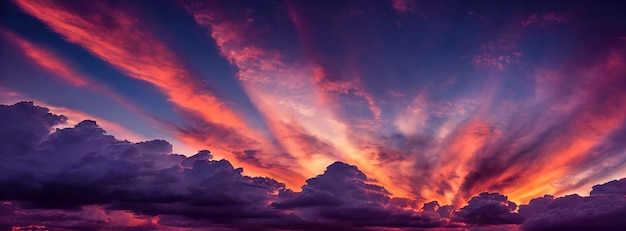 夕焼け空抽象的な自然の背景夕暮れ時に劇的な青とオレンジ色のカラフルな雲