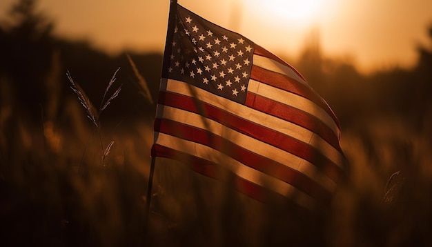 Sunset sky Amerikaanse vlag symbool van vrijheid gegenereerd door AI