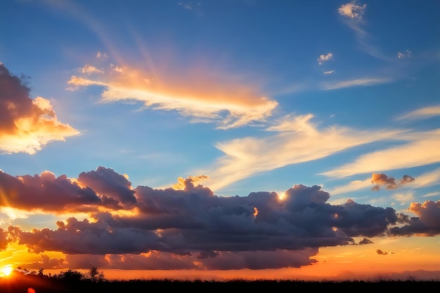 小さな雲が現実的な夕焼け空の背景