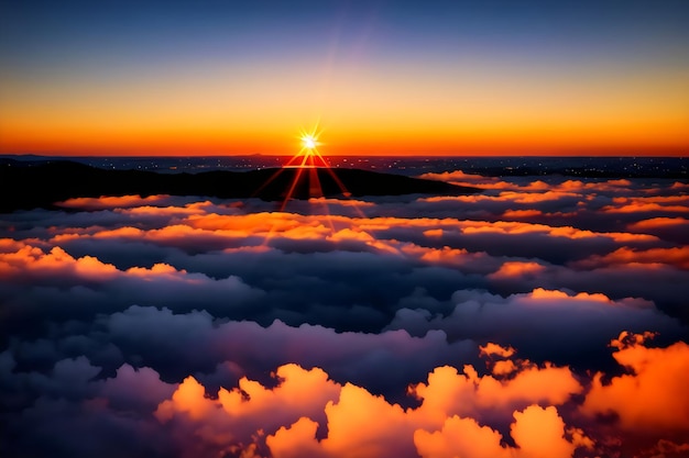 小さな雲が現実的な夕焼け空の背景