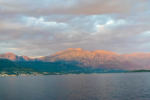 Sunset in the sky of Montenegro over the high mountains