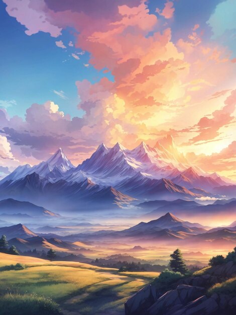 Sunset sky mountain Background