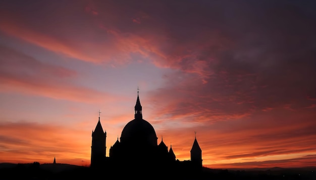 sunset sky silhouette castle