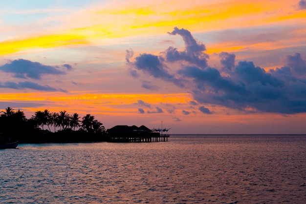 Sunset sky with Maldives Island