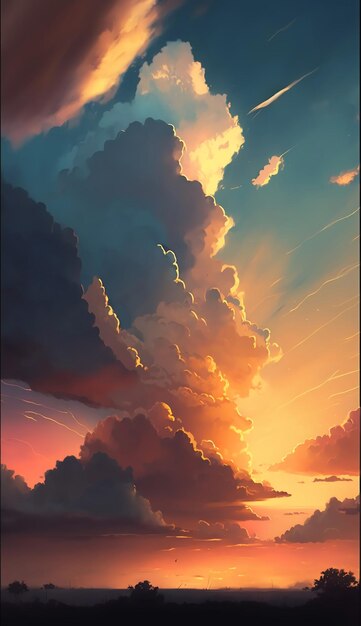 Sunset sky with soft cloudsGenerative AI