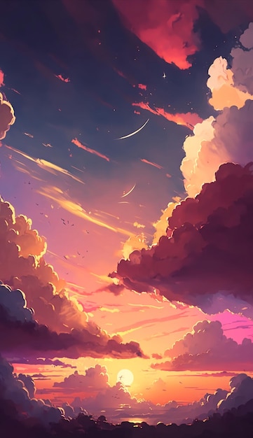 Vector landscape sky clouds. Anime scenery. Background design Stock Vector  | Adobe Stock