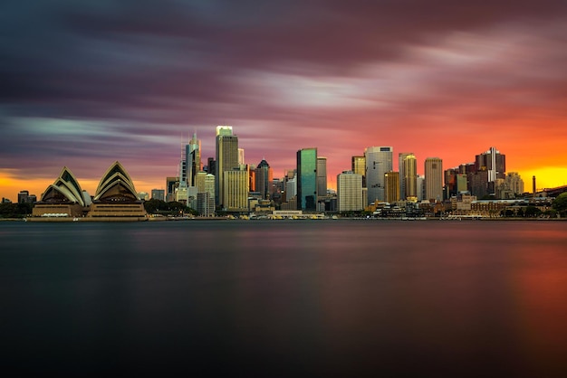 Sunset skyline of Sydney downtown