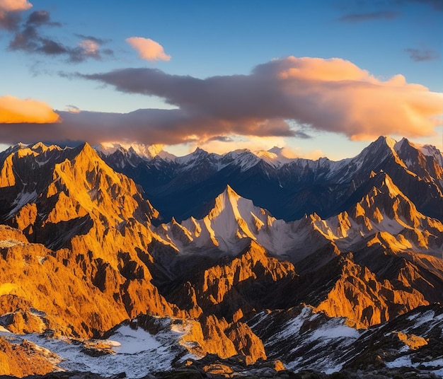 sunset in the snowy mountains