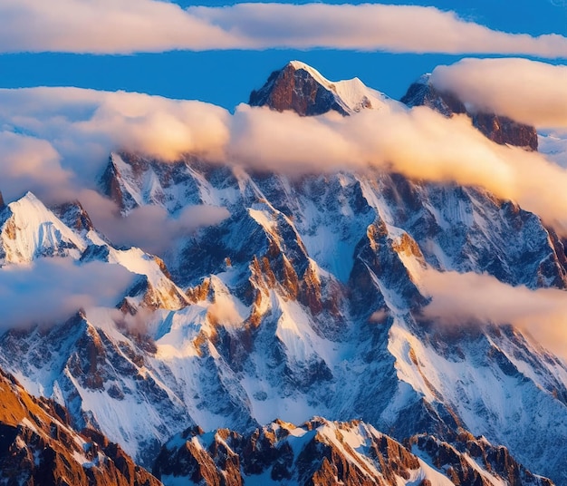 sunset in the snowy mountains