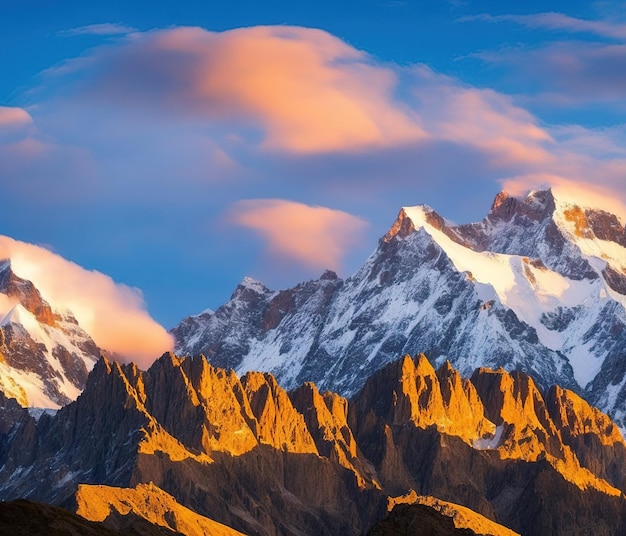 sunset in the snowy mountains