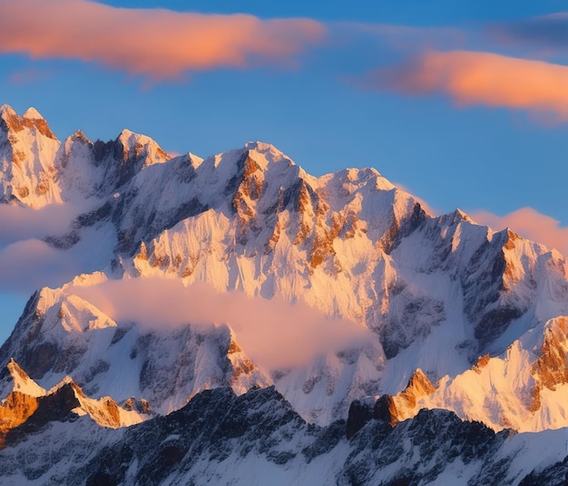 sunset in the snowy mountains