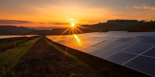 太陽光パネル自然と再生可能エネルギー清潔な発電景色美しい空持続可能な未来コンセプト AI