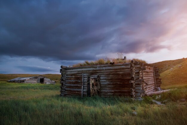 Sunset in the steppe, a beautiful evening sky 