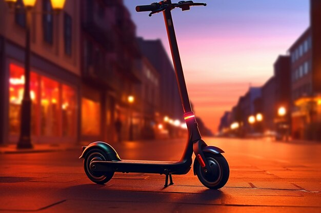 Sunset Street geparkeerde elektrische scooter Generatieve AI