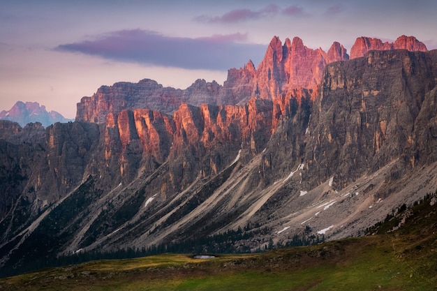 Sunset in the summer in nature in Dolomites, Italy