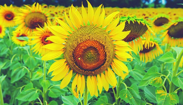 Sunset over a sunflower field emilia romagna italy europe