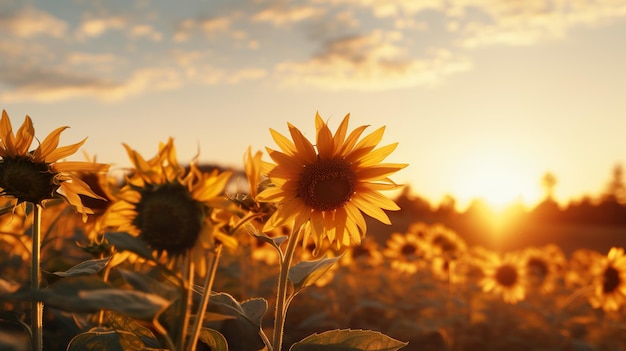 Sunset and sunflower forest photo aesthetic