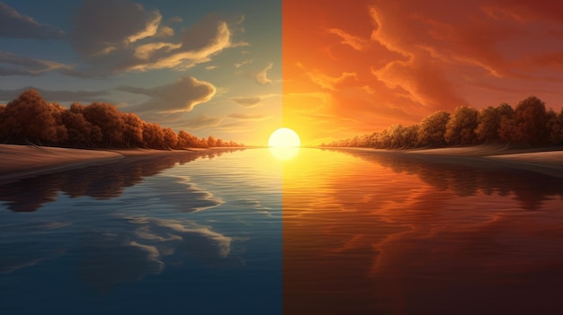 Sunset and sunrise following each other Created with Generative AI technology