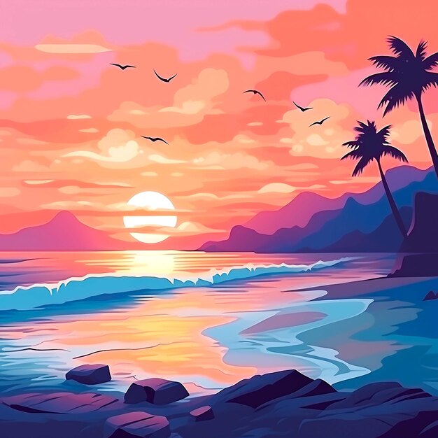 sunset or sunrise in ocean nature landscape sunset landscape with lake generate by AI