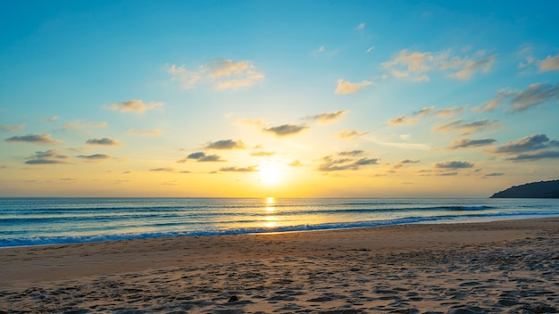 Sunset or sunrise sky clouds over sea sunlight in Phuket Thailand Amazing nature landscape seascape.