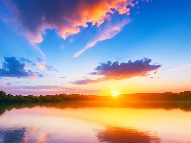 Sunset Sunrise Summer LandscapeBeautiful NatureBlue Skycolorful clouds BackgroudAI Generated