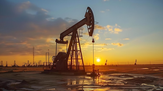 Foto sinfonia del tramonto la danza ritmica della pompa di petrolio concetto natura energia macchinari arte sostenibilità