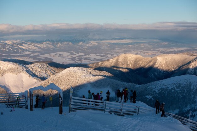 Sunset above tatra mountains at Slovakia ski resort