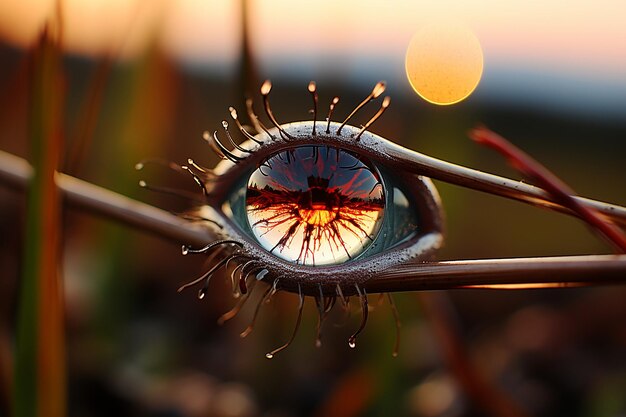 Photo sunset through the eye of a needle rock