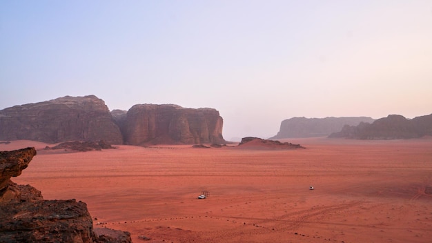 Sunset time rocks in Wadi Rum desert The Valley of the Moon Jordan Middle East Red sands