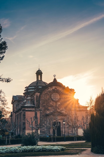 sunset in town of barcelona