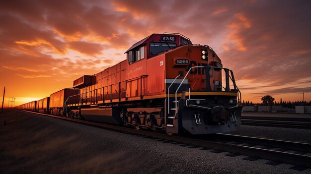 Photo sunset train engine photorealistic commercial imagery with hispanicore influence