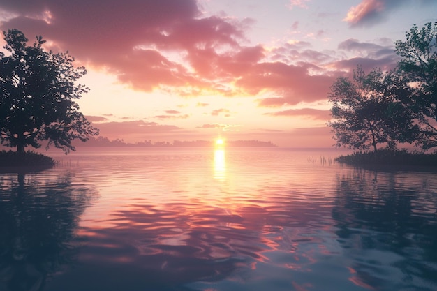 Sunset over a tranquil lake