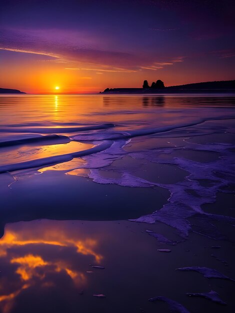 Photo sunset over tranquil water splashes shine in gold and orange generated by ai