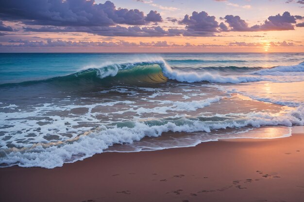 Sunset at tropical beach and coconut tree